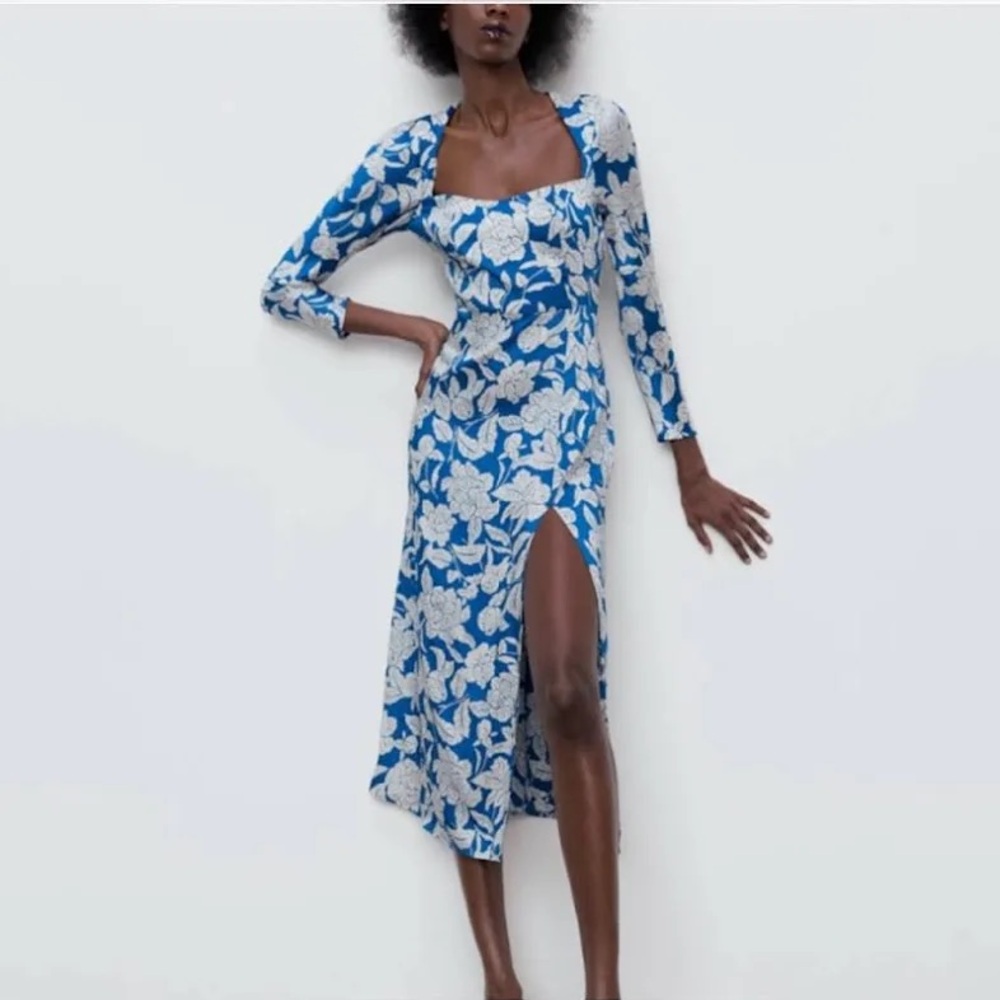 Floral Blue and White Women's Midi Dress